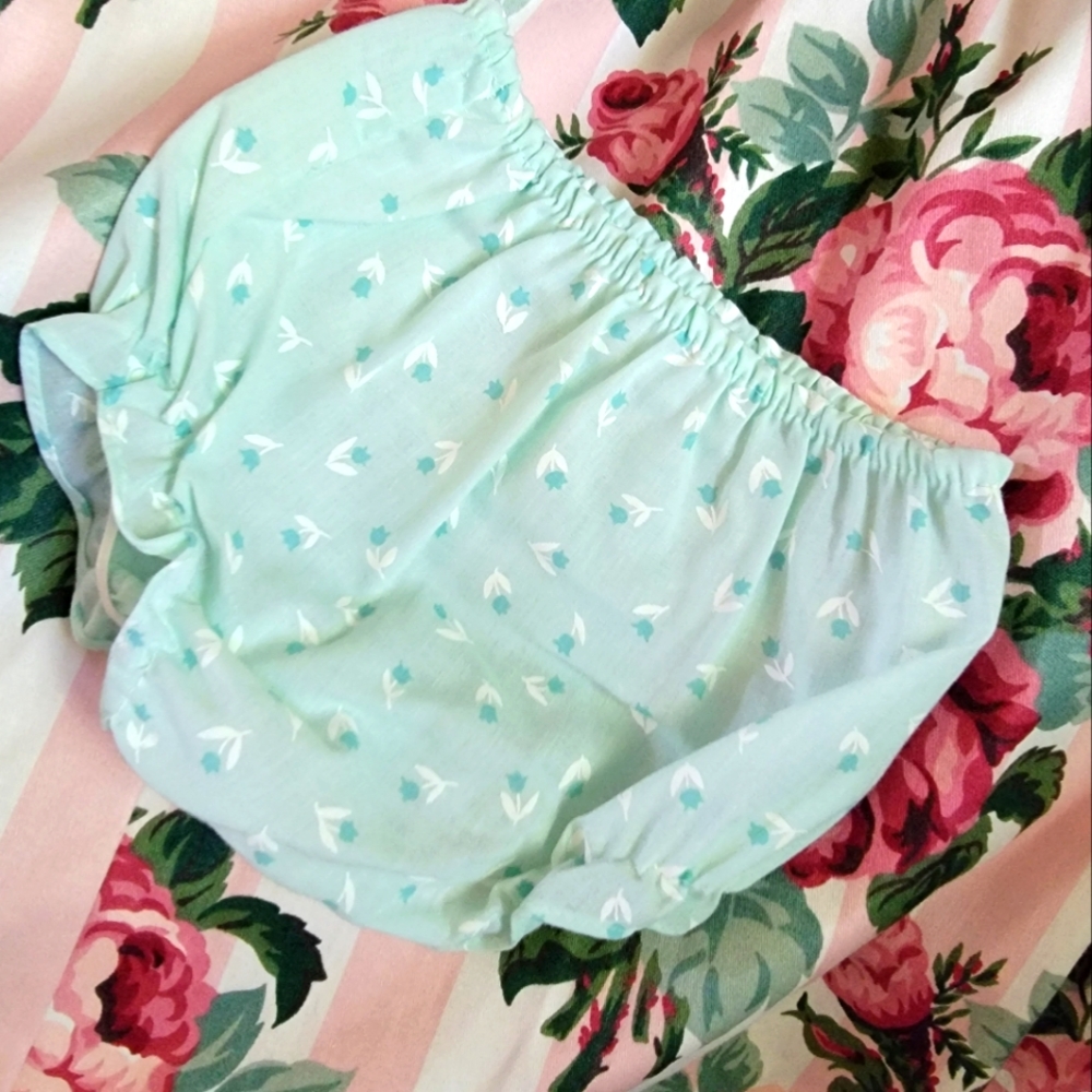 Vintage Linen Bloomers Mint Floral Pastel Green Diaper Cover